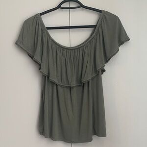 American Eagle 🦅 Soft & Sexy Olive Green Off The Shoulder Boho Blouse Size M